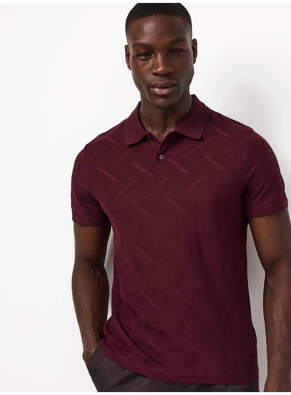 Dark Red Patterned Polo Shirt XXL